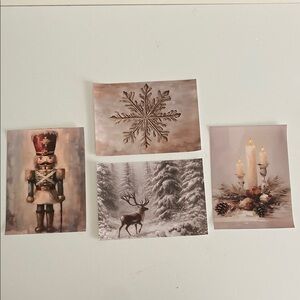 Set of 4 Winter Holiday Art canvas Prints 5x7 Christmas scenes holiday decor